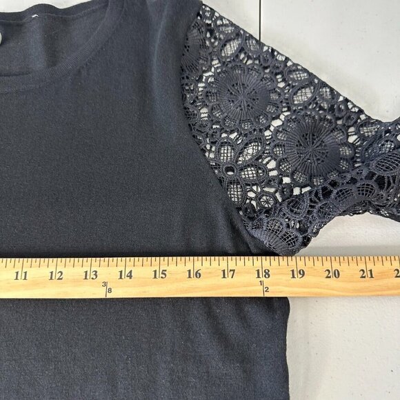 Ann Taylor Loft Sweater Size L Black Lace Long Sleeve Sheer Wool blend - Picture 7 of 12